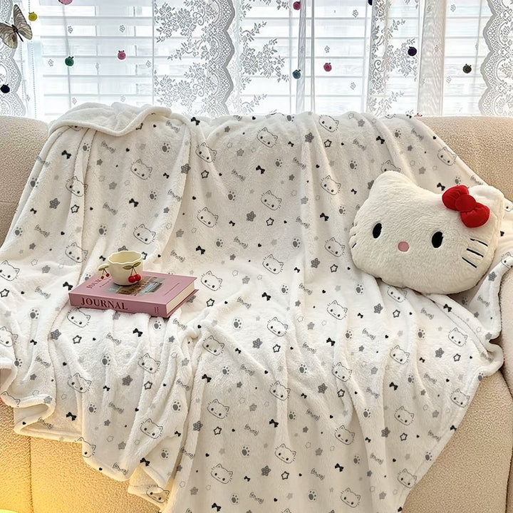 Plush Cartoon Cat-Themed Throw Blanket