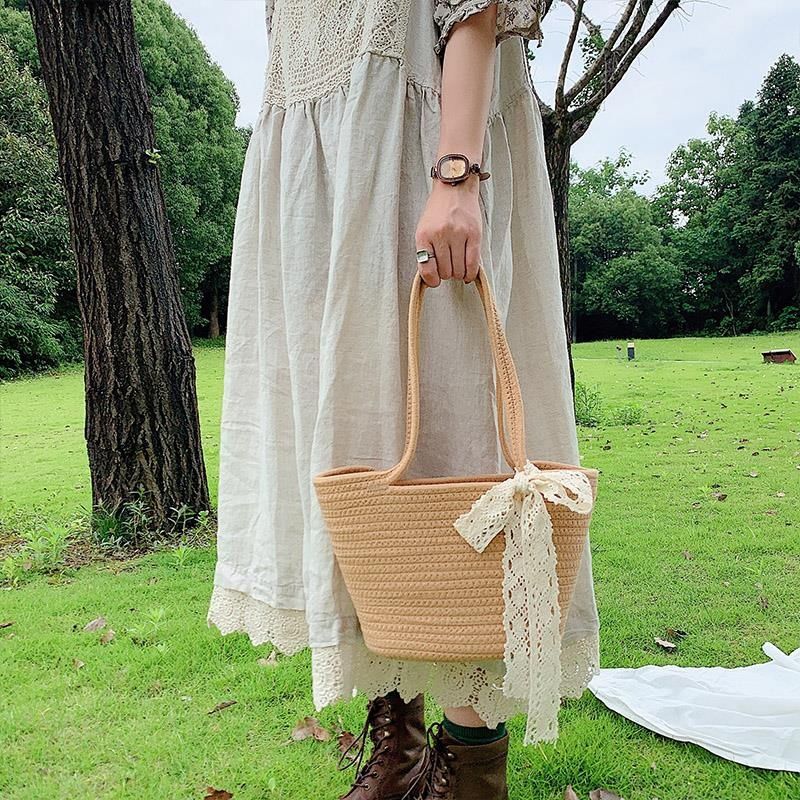 Handcrafted straw bag with lace accent Kalsten
