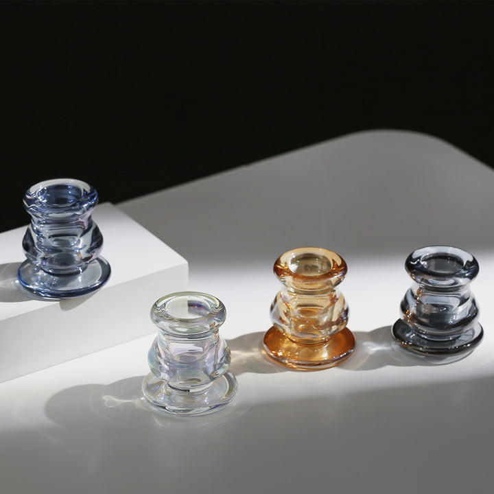 Handblown Smoky Glass Taper and Short Pillar Candle Holder Kalsten