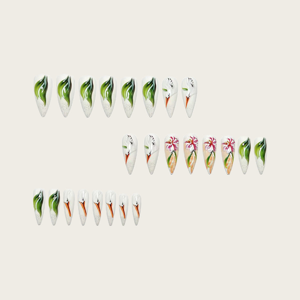 Artificial Nail Set with Floral Stork Design Kalsten