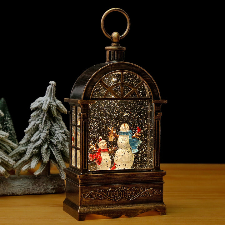 Nostalgic Christmas lantern with snowfall and moving Santa Claus scene Kalsten