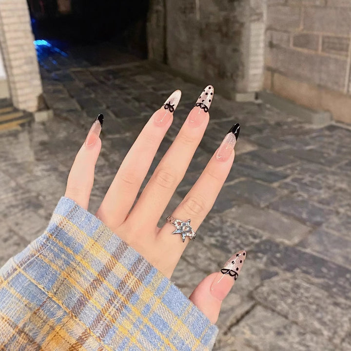 Artistic Press-On Nail Set with Unique Bow and Polka Dot Designs Kalsten