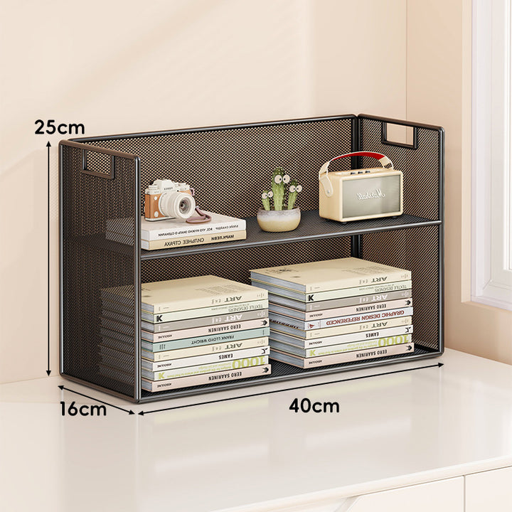 Perforated Metal Two-Tier Desktop Organizer Shelf with Integrated Carry Handles
