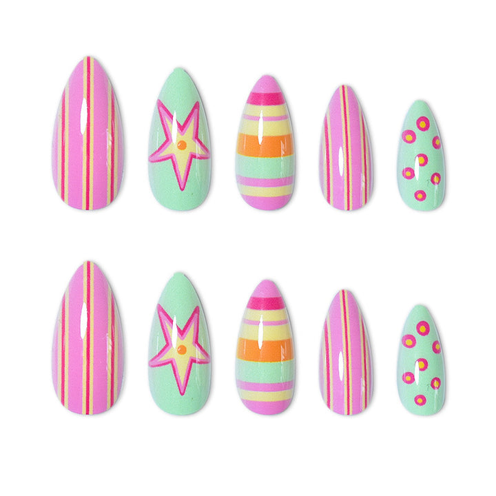 Themed Vibrant Press-On Nail Art Kalsten
