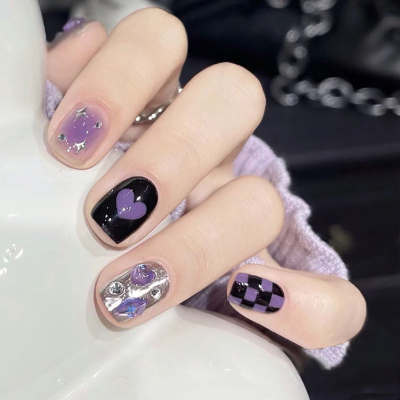 Artistic Press-On Nail Set with Heart and Star Designs Kalsten 1789389240