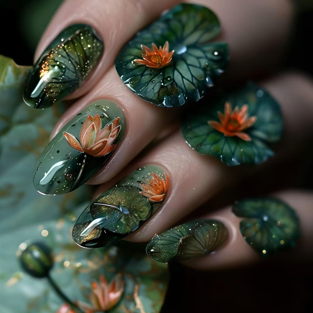 Artificial artificial nails with elegant water lily design Kalsten
