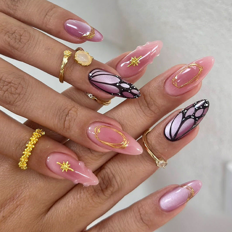 Decorative Press-On Nail Art Set with Shimmering Glitter and Elegant Patterns kalsten