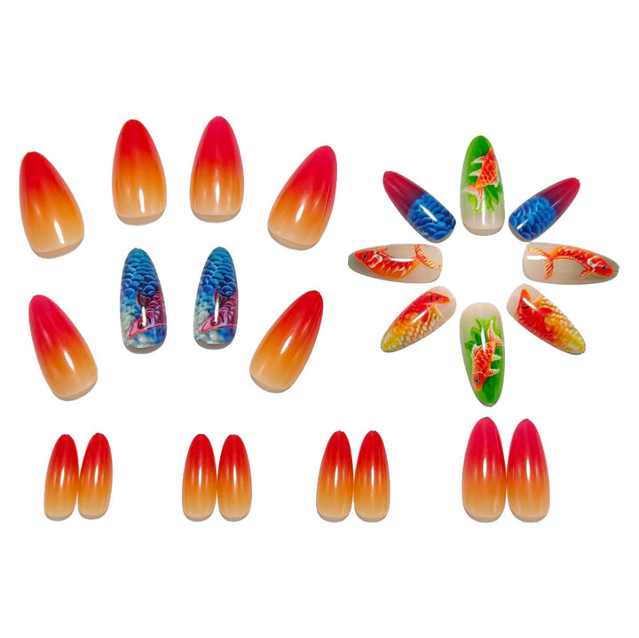 Artificial nail set with vivid fish motifs Kalsten