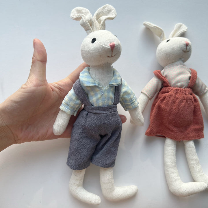 Linen Polka-Dot Floppy-Ear Bunny Doll
