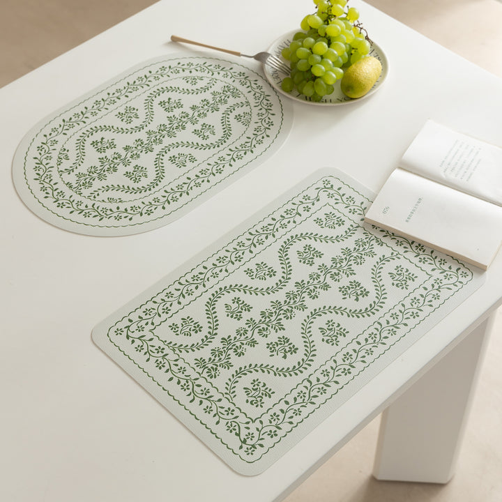 Wipeable table mats made of PU leather with botanical silhouette design Kalsten