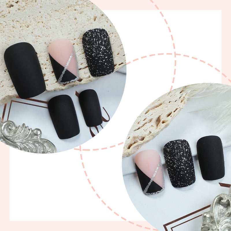 Matte Finish Press-On Nail Set with Glamorous Black and Sparkly Designs Kalsten
