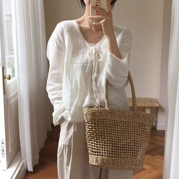 Handcrafted straw bag with fine structure Kalsten