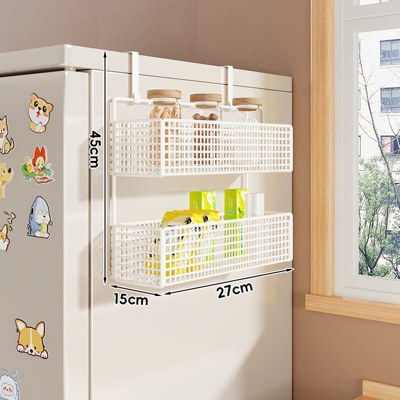 Over-Refrigerator Vertical Hanging Mesh Storage Rack with Deep Baskets and Hook Rail