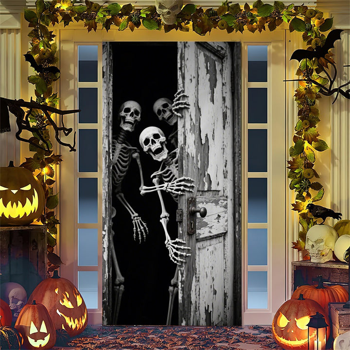 Halloween door poster with large-format Grim Reaper illustration and reusable PVC tarp fabric