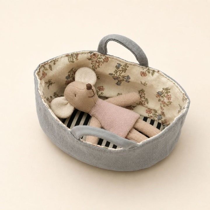 Fabric Nursery Storage Basket with Padded Handles and Floral Lined Interior