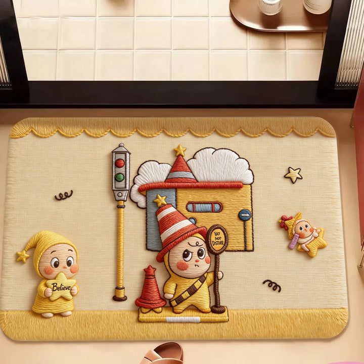 Playful Cartoon Character-Themed Decorative Floor Mat