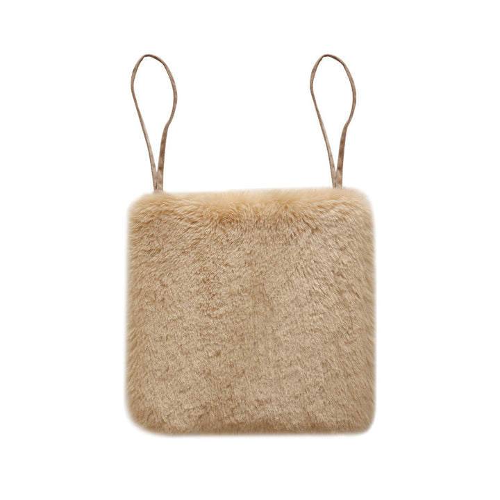 Square fluffy seat cushion with faux fur cover and attachment straps Kalsten