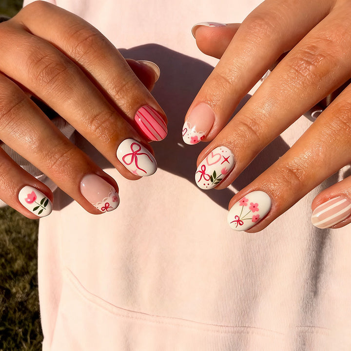 Decorative Floral and Bow Press-On Nail Art Set