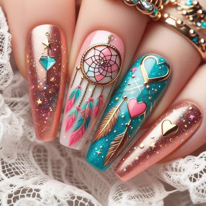Artificial nail set with stunning 3D designs and glitter accents Kalsten
