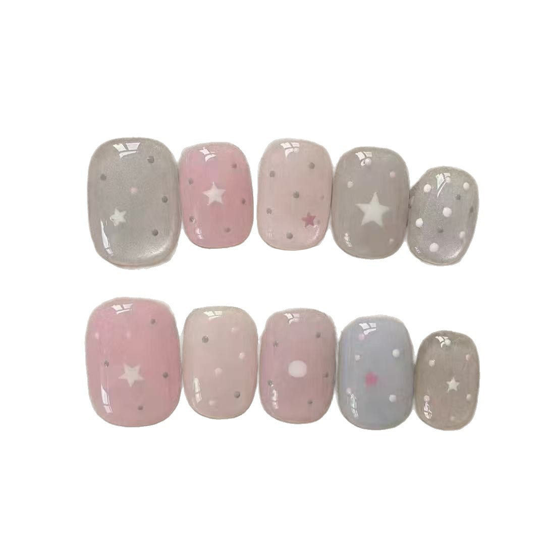 Elegant Press-On Nail Art Set with Bow and Dots Kalsten