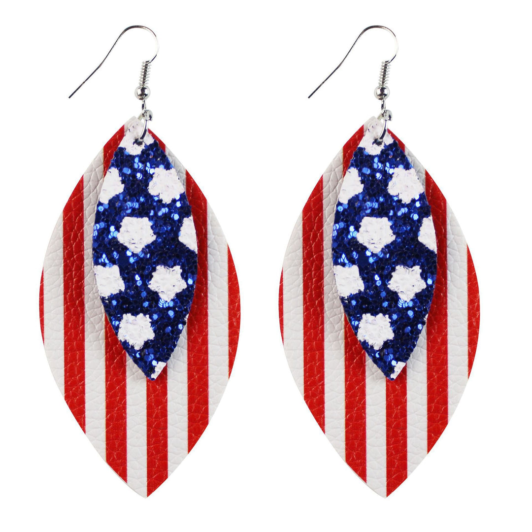 Women's star stripe print faux leather drop earrings with fishhook Kalsten