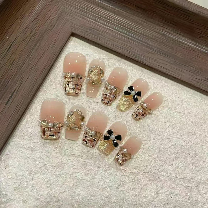 Luxurious Press-On Nail Set with Decorative Accents