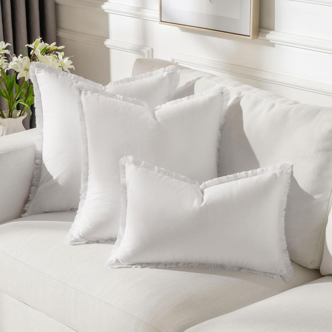 Frayed-Edge Square and Lumbar Decorative Pillow Set