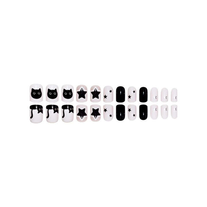 Playful Cat and Star-Themed Press-On Nail Art Extensions Kalsten