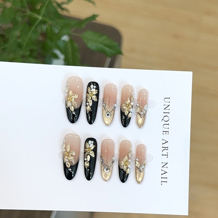 Luxurious Floral Embellished Press-On Nail Art Set