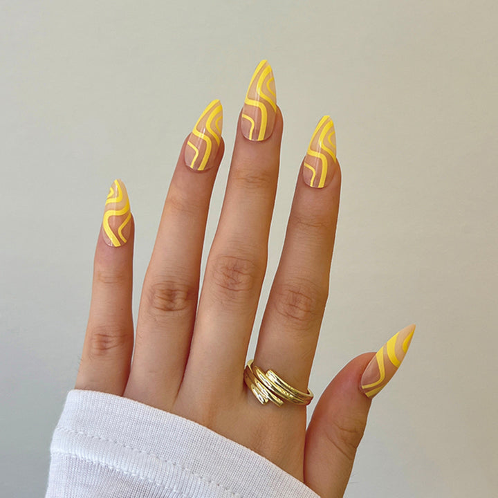 Artful nail extensions with an elegant leaf pattern Kalsten