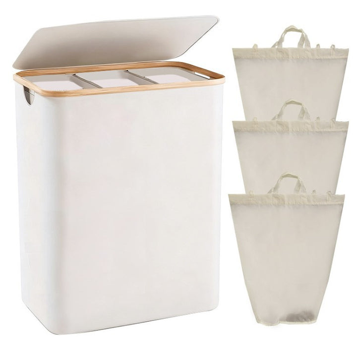 Laundry separation system with bamboo lid and multiple compartments Kalsten