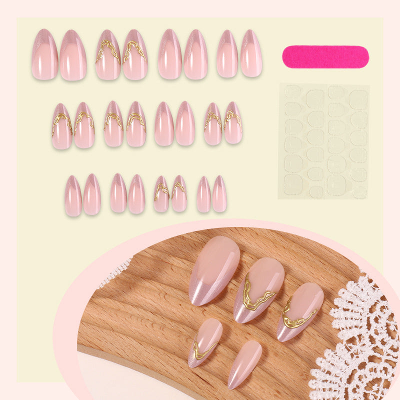 Elegant Press-On Nail Set with Gold Accent Design Kalsten