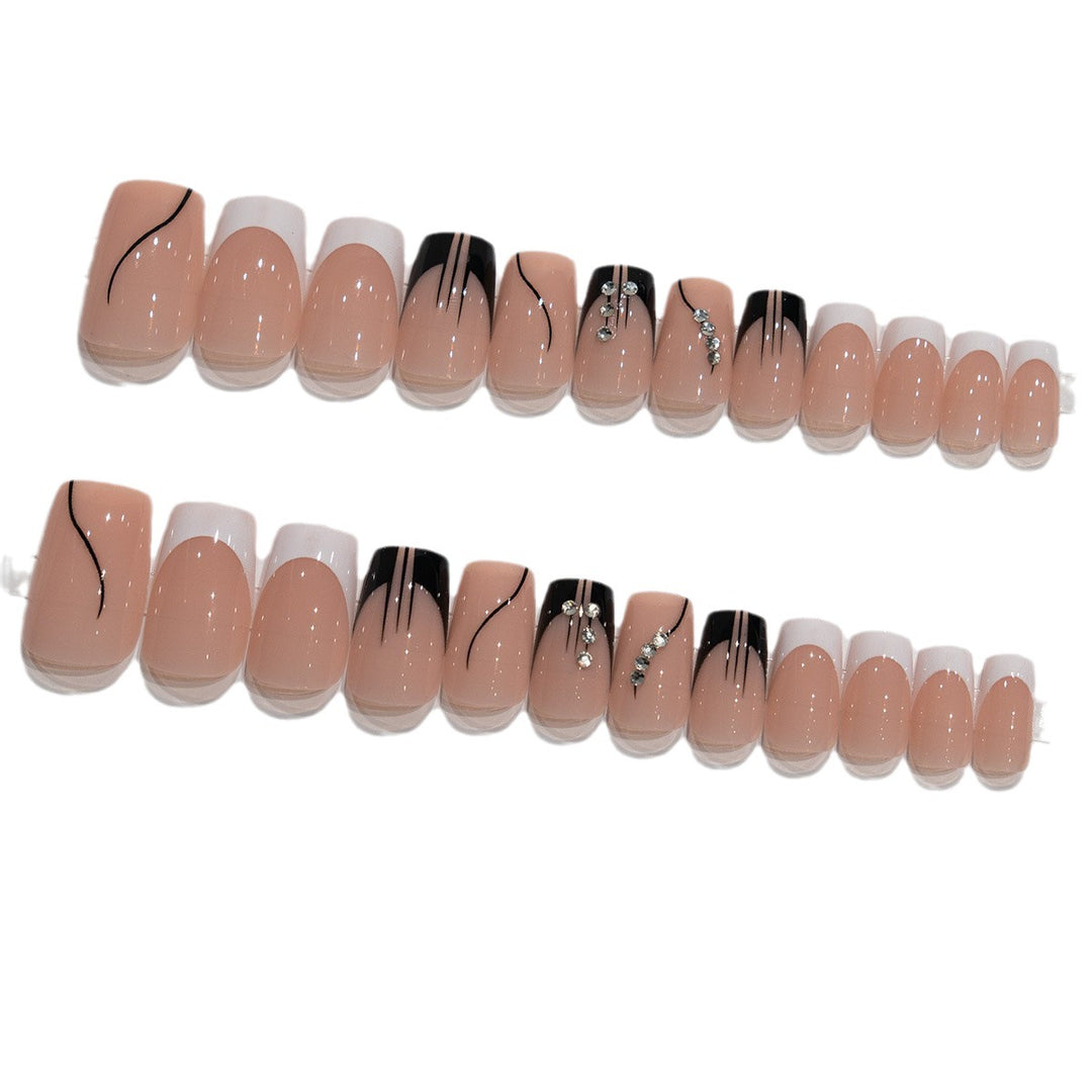 Elegant Press-On Nail Art Set with Rhinestone Accents Kalsten