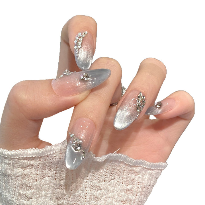 Artistic Romantic Press-On Nail Set with Gem Accents