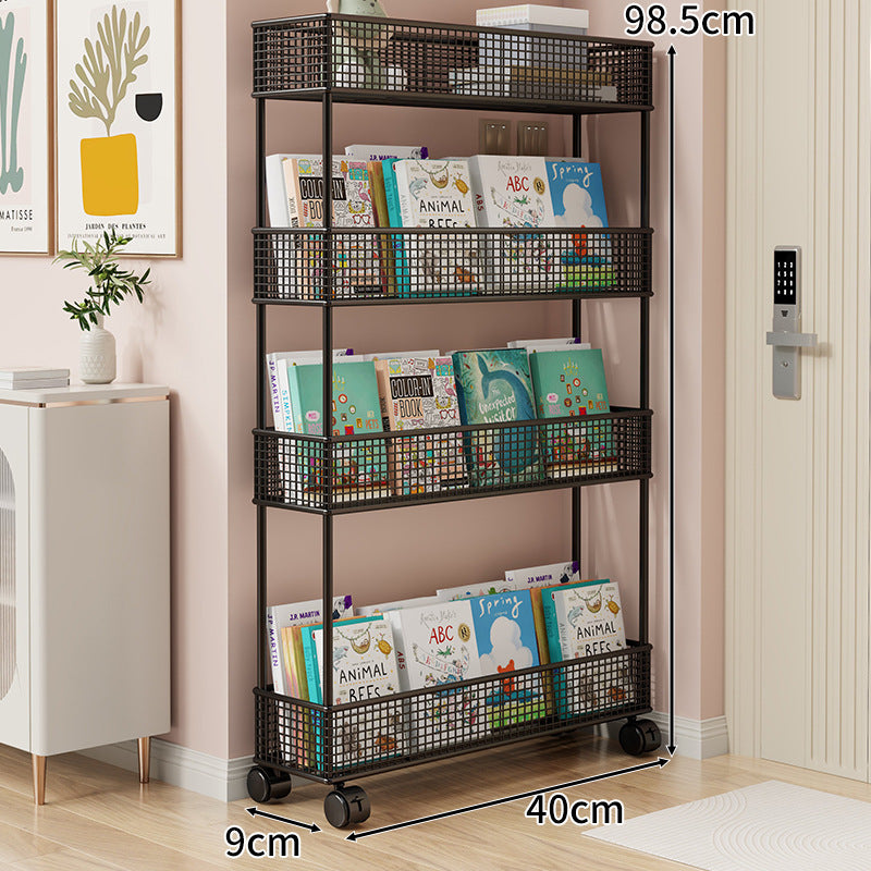Freestanding Four‑Tier Metal Mesh Book and Display Shelf Rack