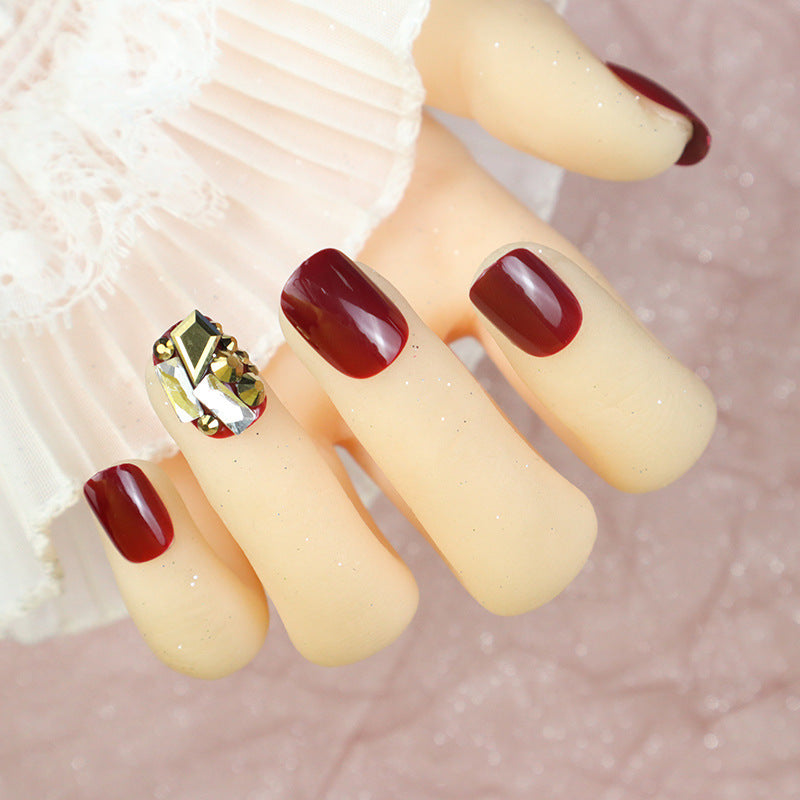 Glossy Press-On Nail Set with Decorative Gem Accents Kalsten
