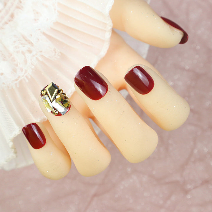 Glossy Press-On Nail Set with Decorative Gem Accents Kalsten