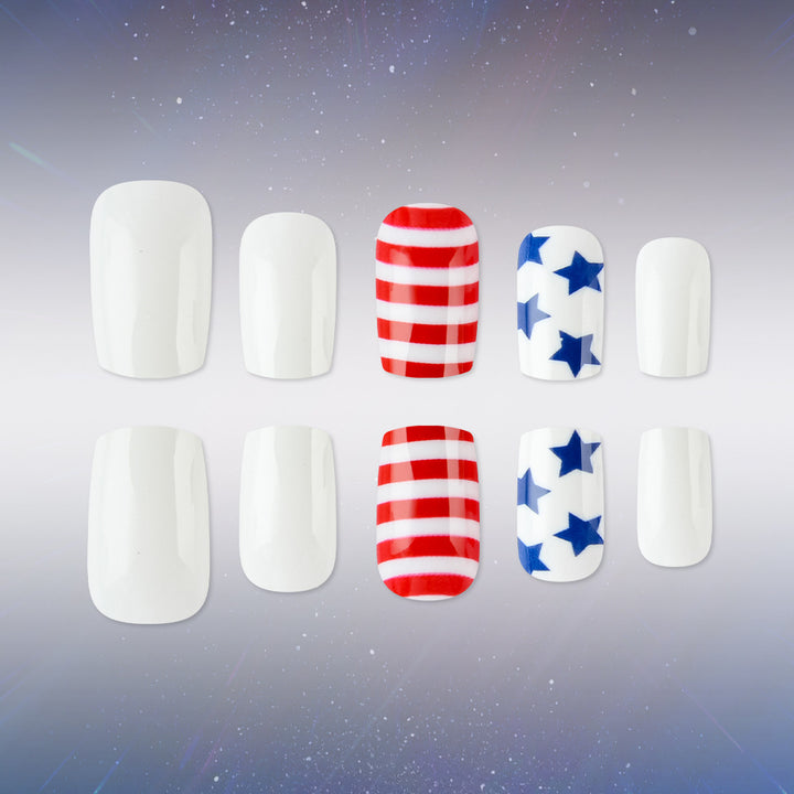 Women's nan patriotic press-on manicure kit with glossy gel finish and long coffin shape Kalsten
