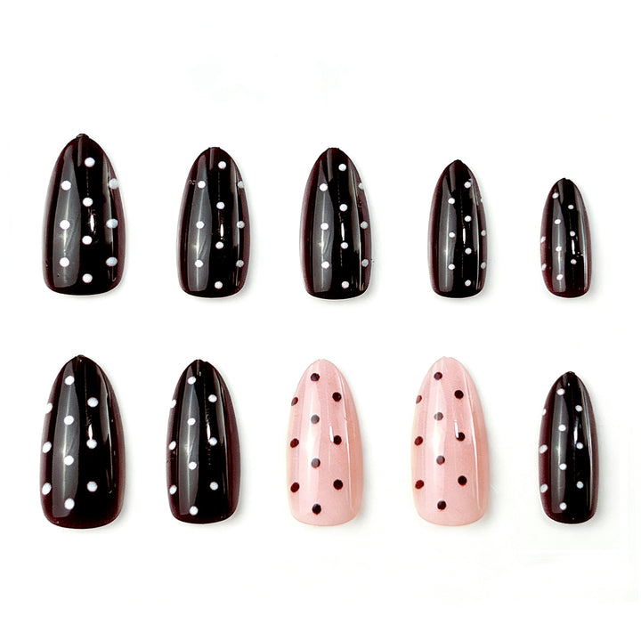 Artistic Press-On Nail Art Set with Polka Dot and Glossy Finish Kalsten