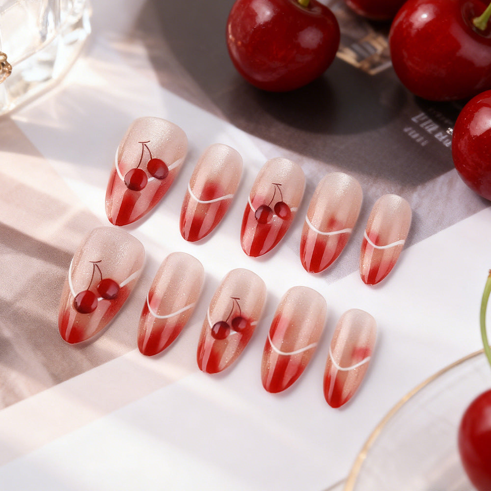 Cherry-Themed Press-On Nail Art Set Kalsten