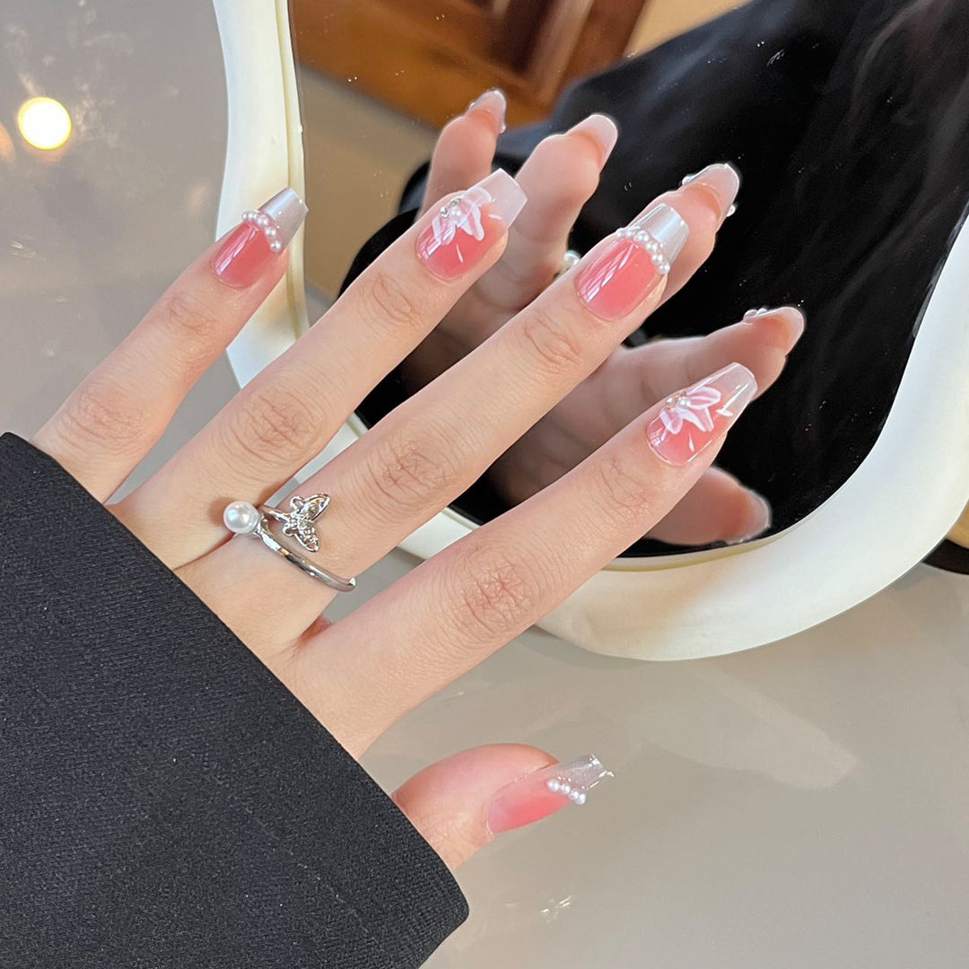 Elegant Long Press-On Nails Set with Artistic Tips Kalsten