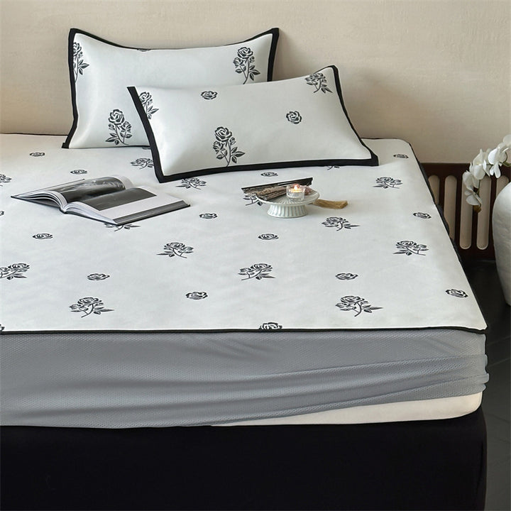 Bed Sheet Set with floral all-over print and decorative hem band