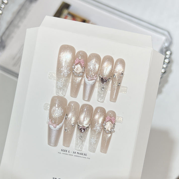 Decorative Stiletto Press-On Nail Set with Rhinestone and Glitter Accents Kalsten