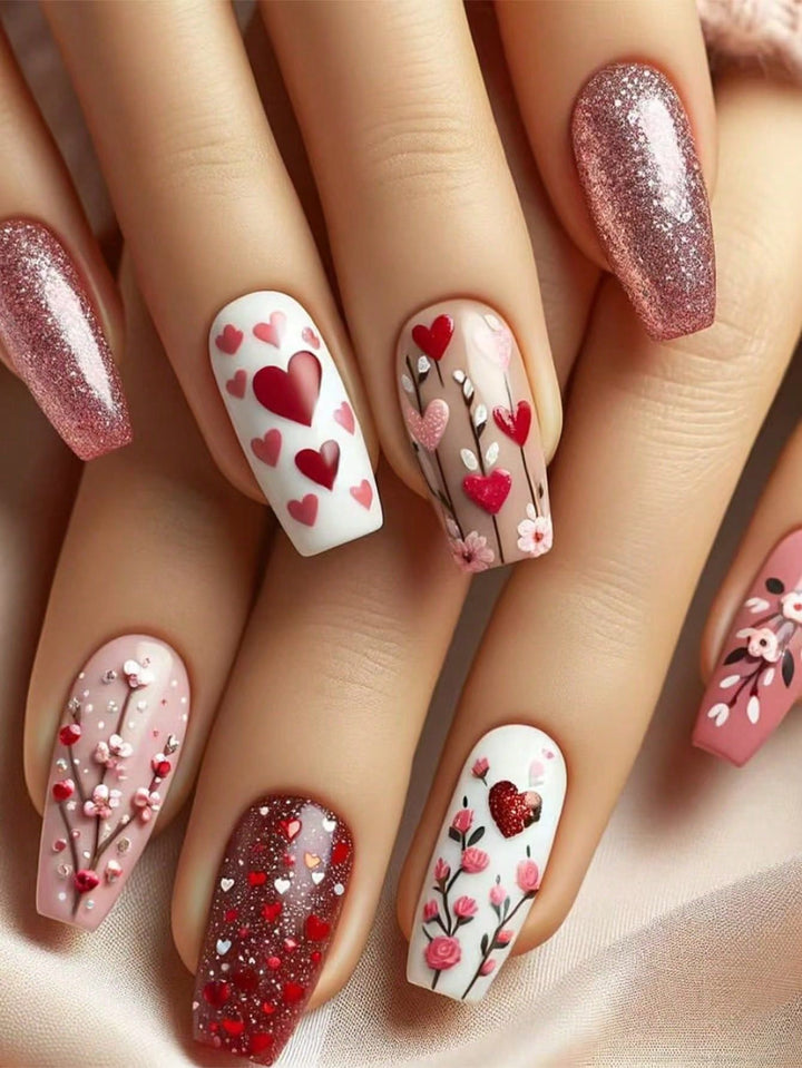 Heart-Themed Decorative Press-On Nail Art Kalsten