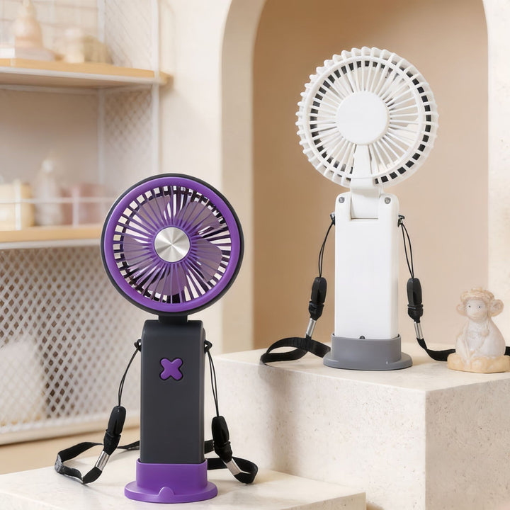 Unisex compact portable USB desk fan with rechargeable battery, adjustable tilt head and carrying strap Kalsten