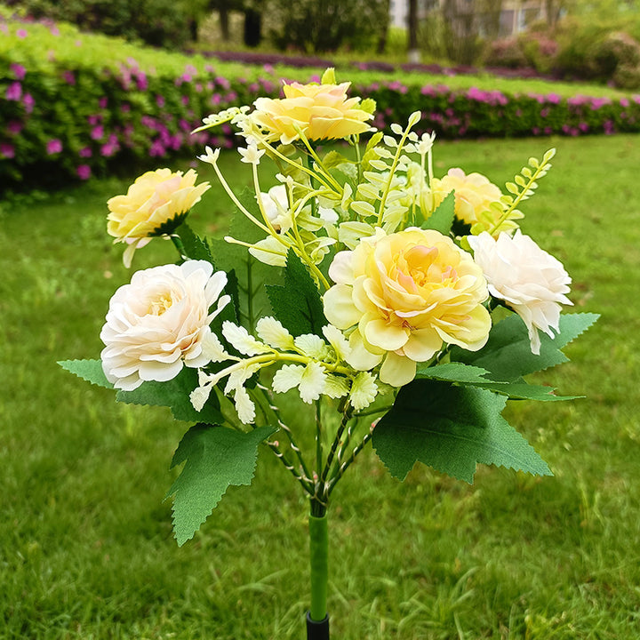 Realistic Artificial Peony Bouquet Solar Garden Stake With Dusk-To-Dawn LED And Adjustable Stem Kalsten