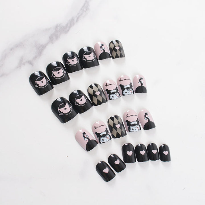 Premium artificial nail set with creative black and white designs Kalsten