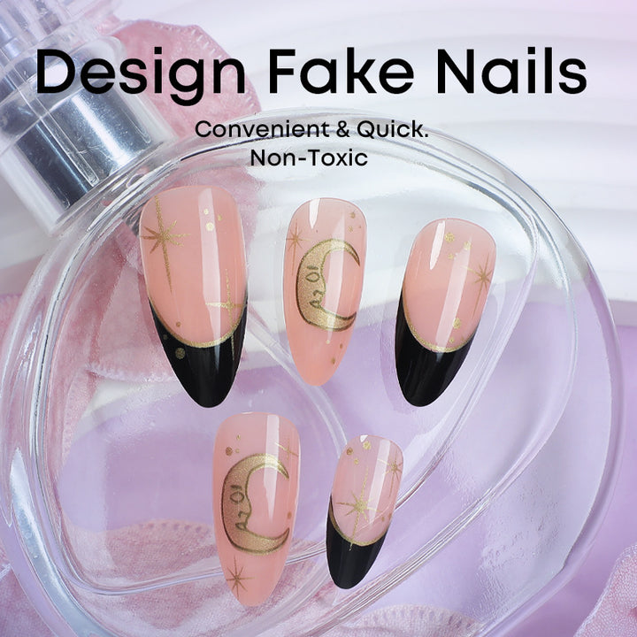 Nail extension set with elegant black-pink design and shiny accents Kalsten