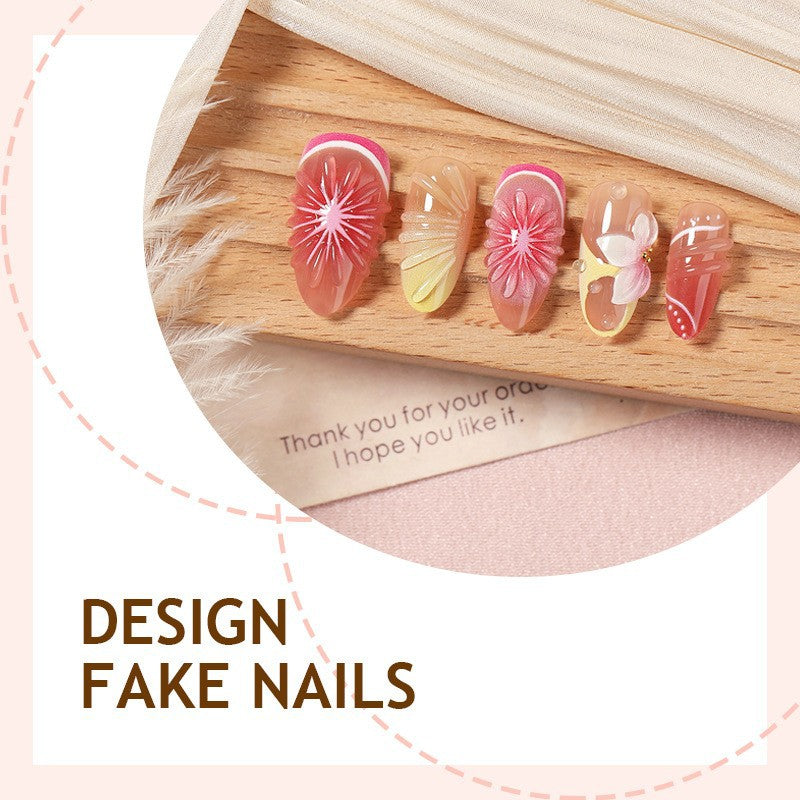 Artificial nail set with elegant floral details and glitter effects Kalsten