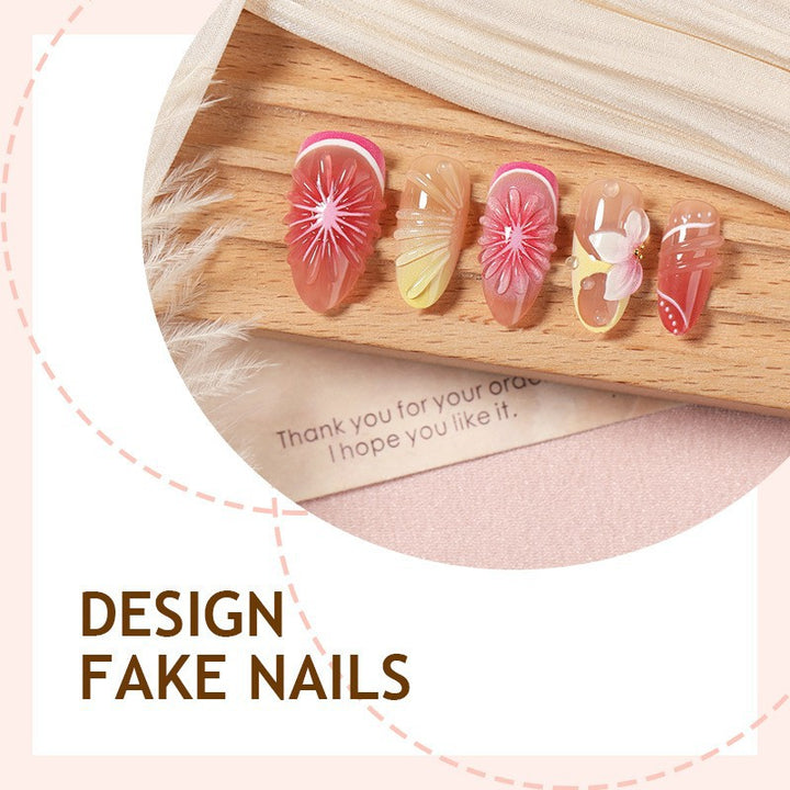 Artificial nail set with elegant floral details and glitter effects Kalsten